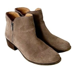 Lucky Brand LK Breah Suede Heeled Ankle Booties Taupe Women's Sz 10M/40 EUC!